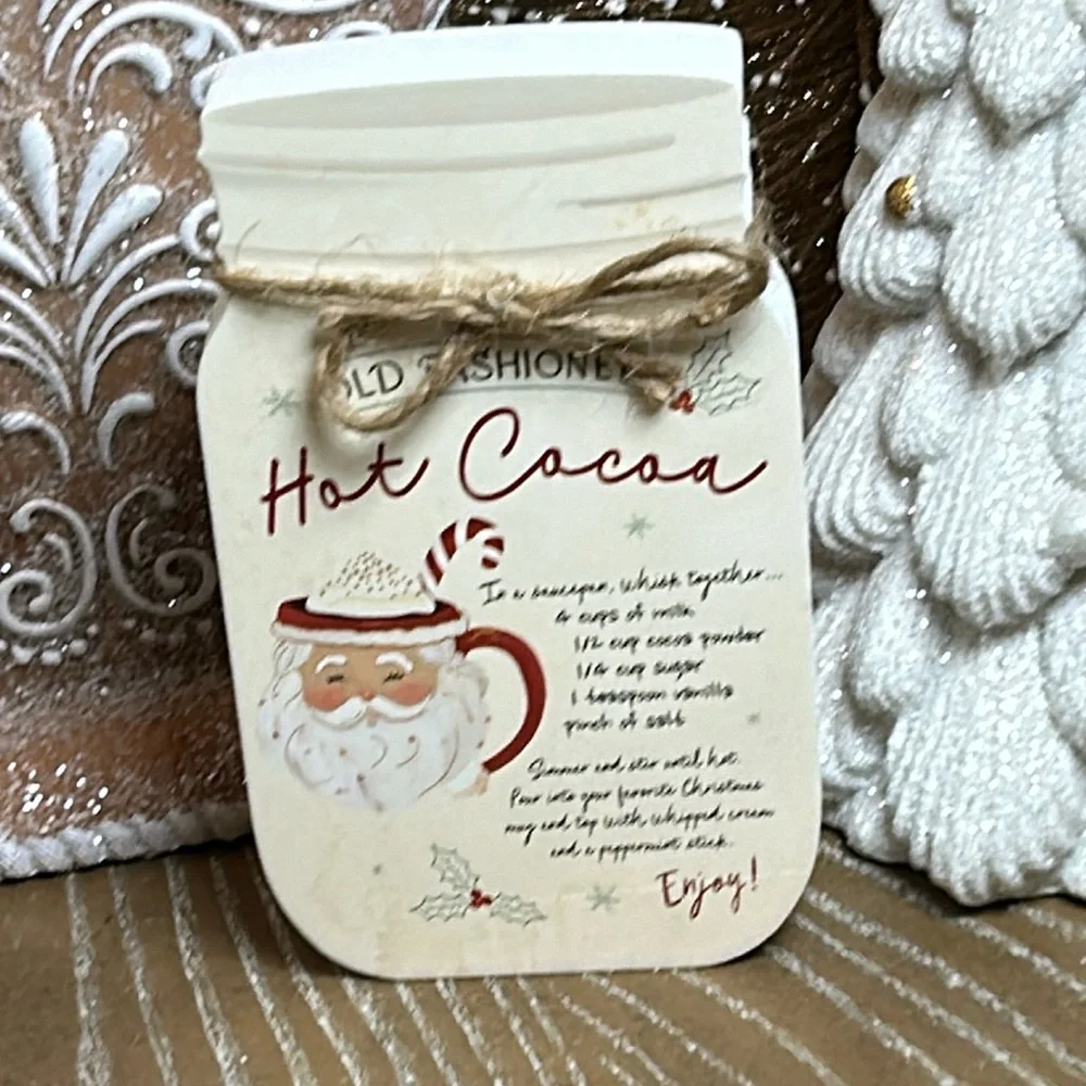 NEW! Christmas Holiday Farmhouse Old Fashioned Hot Cocoa Mason Jar Wood Sign
